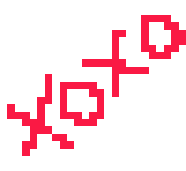 8-bit illustration of pink diagonal 'XOXO'.