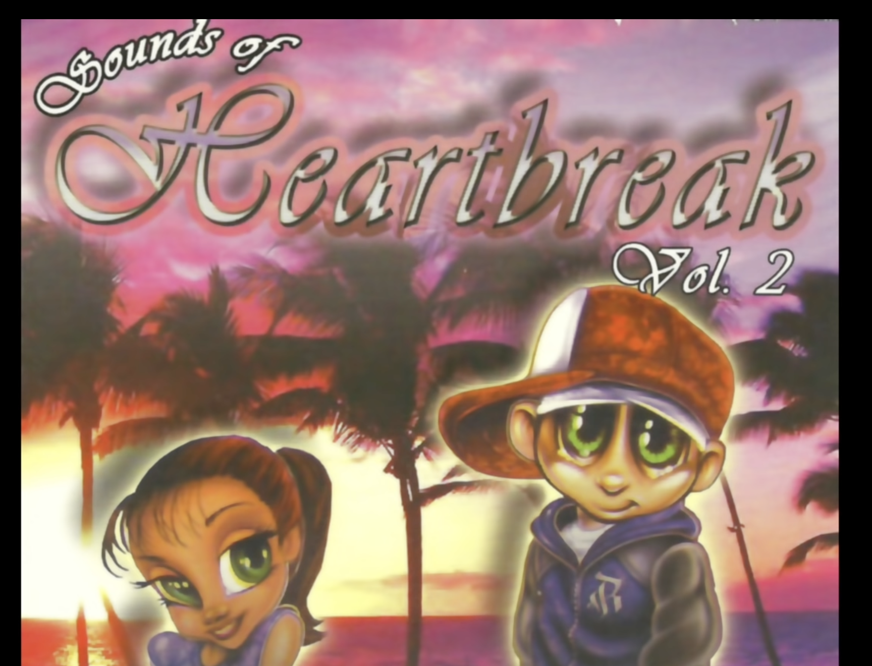 DJ Destiny album cover featuring two cutesy characters with a heartbreak theme, one girl checking out a guy.