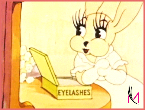 Animated yellow bunny fluttering long lashes quickly.