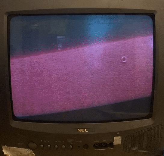 Gif of a CRT television with visual interference, taken in the 3CR Community Radio studio Melbourne.